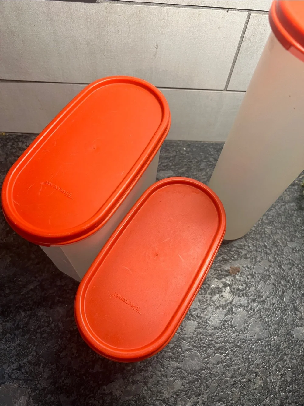 Set of 3 TUPPERWARE RED Modular Mates Airtight Stacking Food Storage Containers